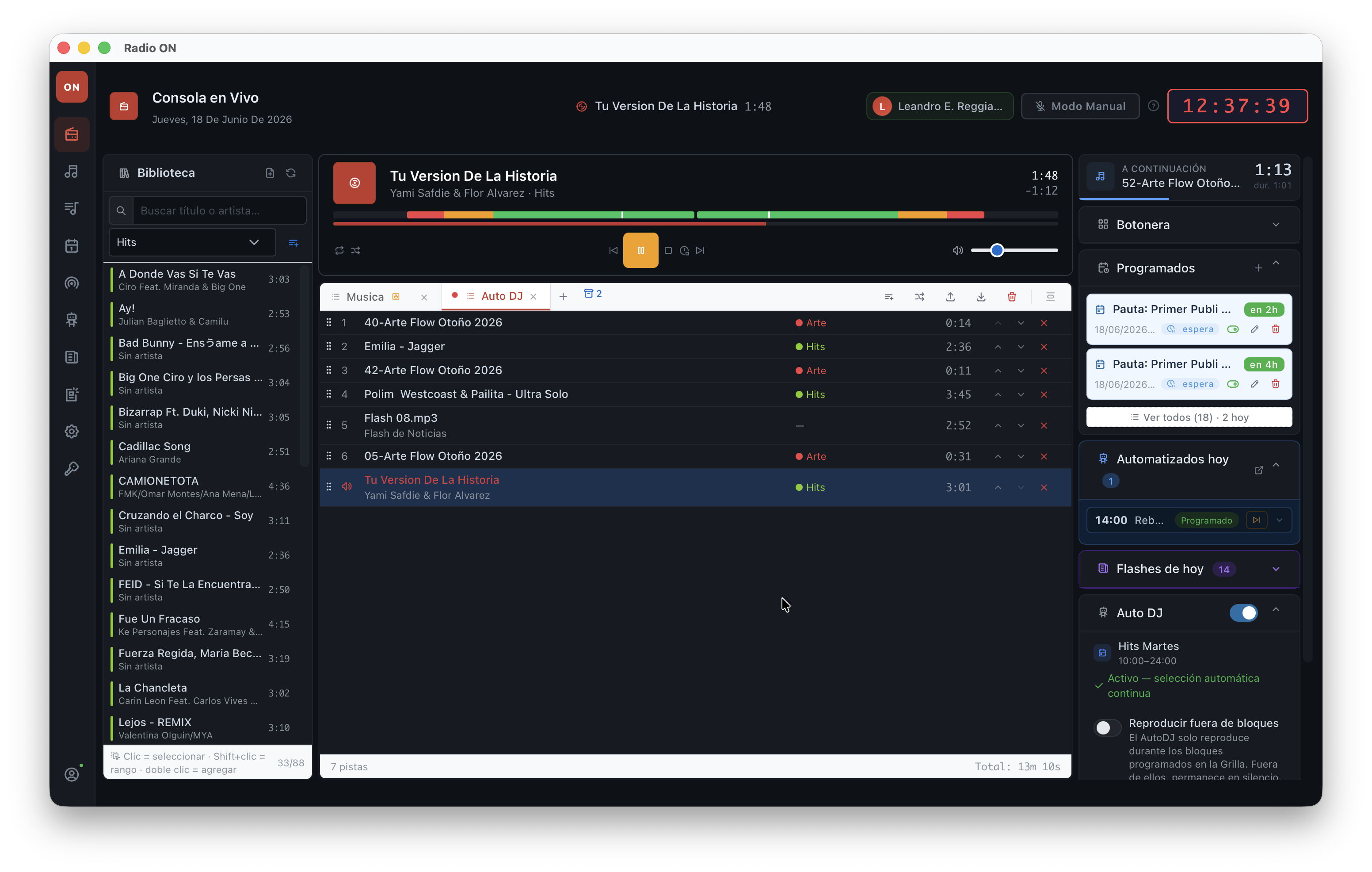 Radio ON — Consola en vivo del automatizador